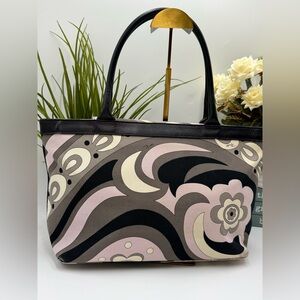 Emilio Pucci canvas tote bag with the signature multicolored geometric print.